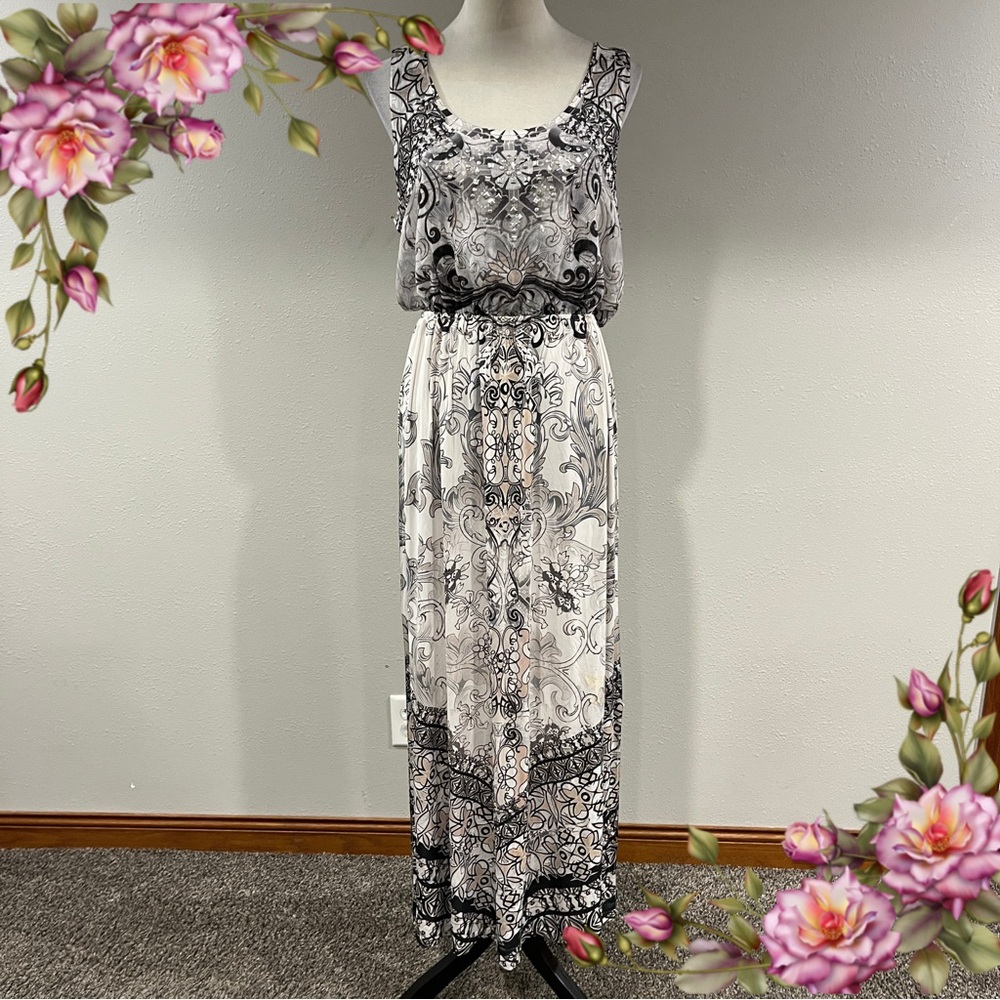 Style&Co paisley sleeveless maxi rhinestone dress‎ size small